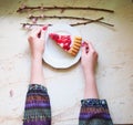 Jelly fruitcake on the table