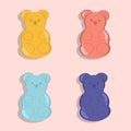 Jelly gummy bears on pink background. vector illustration