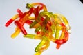 Jelly gummy bears and snakes Colorful fruit gum candies Royalty Free Stock Photo