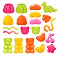 Jelly gummy candy sweets set, colorful glossy sweet dessert food for party collection