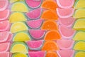 Jelly Marmalade Candies of Various Colors in Shape of Citrus Fruits Watermelon Wedges. Vivid Multicolored Palette Orange Yellow