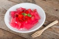 Jelly strawberry on white plate. Royalty Free Stock Photo