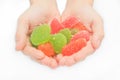 Jelly sweet, flavor fruit, candy dessert colorful on sugar. Royalty Free Stock Photo