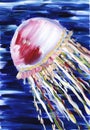 Jellyfish. Abstract impressionism painting. Hand painted with gouache on a paper