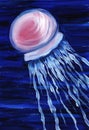 Jellyfish. Abstract impressionism painting. Hand painted with gouache on a paper