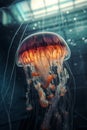 A jellyfish in an aquarium tank AI generated