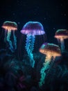 Jellyfish on the background of the starry sky. 3d rendering Royalty Free Stock Photo
