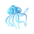 Jellyfish, Beautiful Blue Swimming Marine Underwater Creature, Transparent Medusa Vector Illustration Royalty Free Stock Photo