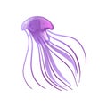 Jellyfish, Beautiful Purple Swimming Marine Underwater Creature Vector Illustration