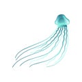 Jellyfish, Beautiful Turquoise Swimming Marine Underwater Creature Vector Illustration