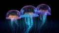 Jellyfish on a black background. 3d rendering. Neon colors. Royalty Free Stock Photo