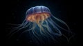 Jellyfish blue lightening, poisonous jellyfish in dark deep water. Generative ai
