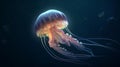 Jellyfish blue lightening, poisonous jellyfish in dark deep water. Generative ai