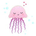 Jellyfish cartoon vector Illustration. pink cute jellyfish illustration for kids and babies. Sea creature. marine inhabitant