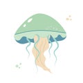 Jellyfish cartoony flat decoration. Hand-drawn poisonous medusa, marine oceanic inhabitant, simple nautical character design.