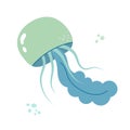 Jellyfish cartoony flat decoration. Hand-drawn poisonous medusa, marine oceanic inhabitant, simple nautical character design.