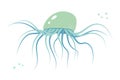 Jellyfish cartoony flat decoration. Hand-drawn poisonous medusa, marine oceanic inhabitant, simple nautical character design.