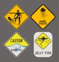 Jellyfish caution signs Royalty Free Stock Photo