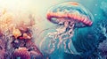 Jellyfish in Coral Reef - Underwater Fantasy World Royalty Free Stock Photo