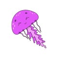 Jellyfish. Cute flat vector illustration in childish cartoon style. Funny character. Isolated on white background Royalty Free Stock Photo