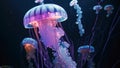 Jellyfish in the deep blue sea. Underwater scene, Jellyfish in the aquarium, capturing the beauty of these marine creatures