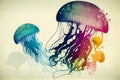 jellyfish drawing in vintage colors. Generative AI, Generative, AI