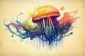 jellyfish drawing in vintage colors. Generative AI, Generative, AI