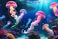 Jellyfish - Ethereal and Aglow, Gracefully Navigating the Serene Underwater Landscape of a Modern Slee