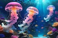 Jellyfish - Ethereal and Aglow, Gracefully Navigating the Serene Underwater Landscape of a Modern Slee