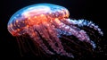 A jellyfish floating in the water with bright lights, dark background Royalty Free Stock Photo
