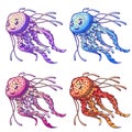 Jellyfish four color on white Royalty Free Stock Photo