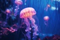 Jellyfish glowing pink underwater color. Generate AI