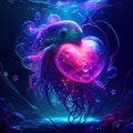 Jellyfish hugging heart Jellyfish with heart. Underwater world. Vector illustration. Generative AI animal ai Royalty Free Stock Photo