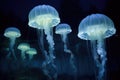 jellyfish illuminated by submarine lights