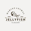 Jellyfish logo sea animal design with product brand inspiration simple minimalist line vector template Royalty Free Stock Photo