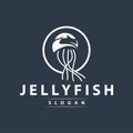 Jellyfish logo sea animal design with product brand inspiration simple minimalist line vector template Royalty Free Stock Photo