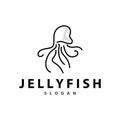 Jellyfish logo sea animal design with product brand inspiration simple minimalist line vector template Royalty Free Stock Photo