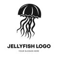 Jellyfish logo vector template emblem symbol. Head icon design isolated on white background. Modern black and white