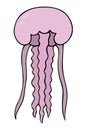 Jellyfish. Long-eared aurelia. Colored vector illustration. Cartoon style. Marine invertebrate with tentacles. Ocean dweller.