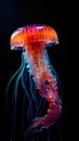 jellyfish medusa gracefully swimming amidst the dark backdrop of the deep ocean. Royalty Free Stock Photo