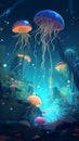 jellyfish in the mysterious forest forest Royalty Free Stock Photo
