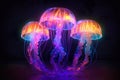 Jellyfish with neon lighting. Underwater world.