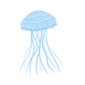 Jellyfish short isolated on white background. Cartoon cute blue color in doodle Royalty Free Stock Photo