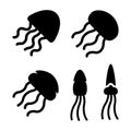 Jellyfish silhouette icon set, vector illustration