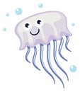Jellyfish smiling. Underwater animal. Happy cartoon character Royalty Free Stock Photo