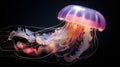 A jellyfish is swimming in the dark water, AI Royalty Free Stock Photo