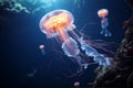 A jellyfish swimming in the ocean, AI