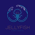 Jellyfish, Water splash, Coral symbol icon outline stroke set dash line