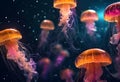 jellyfish in the water jellyfish in the water underwater view of a red and white jellyfish, Colorful jellyfish floating in water Royalty Free Stock Photo