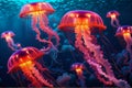 jellyfish in the water jellyfish in the water underwater view of a red and white jellyfish, Colorful jellyfish floating in water Royalty Free Stock Photo